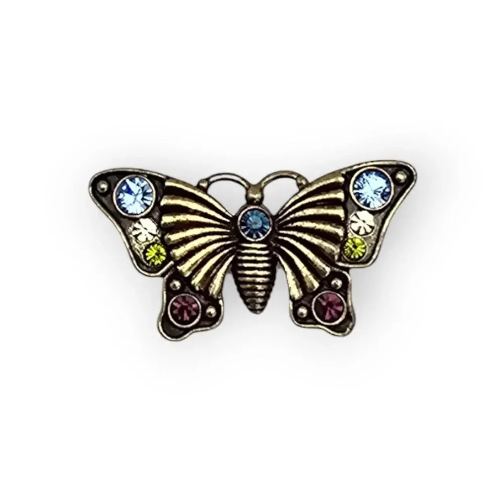 Butterfly Brooch Multi Color Rhinestone Gold Filigree Pin Storybook Romantic